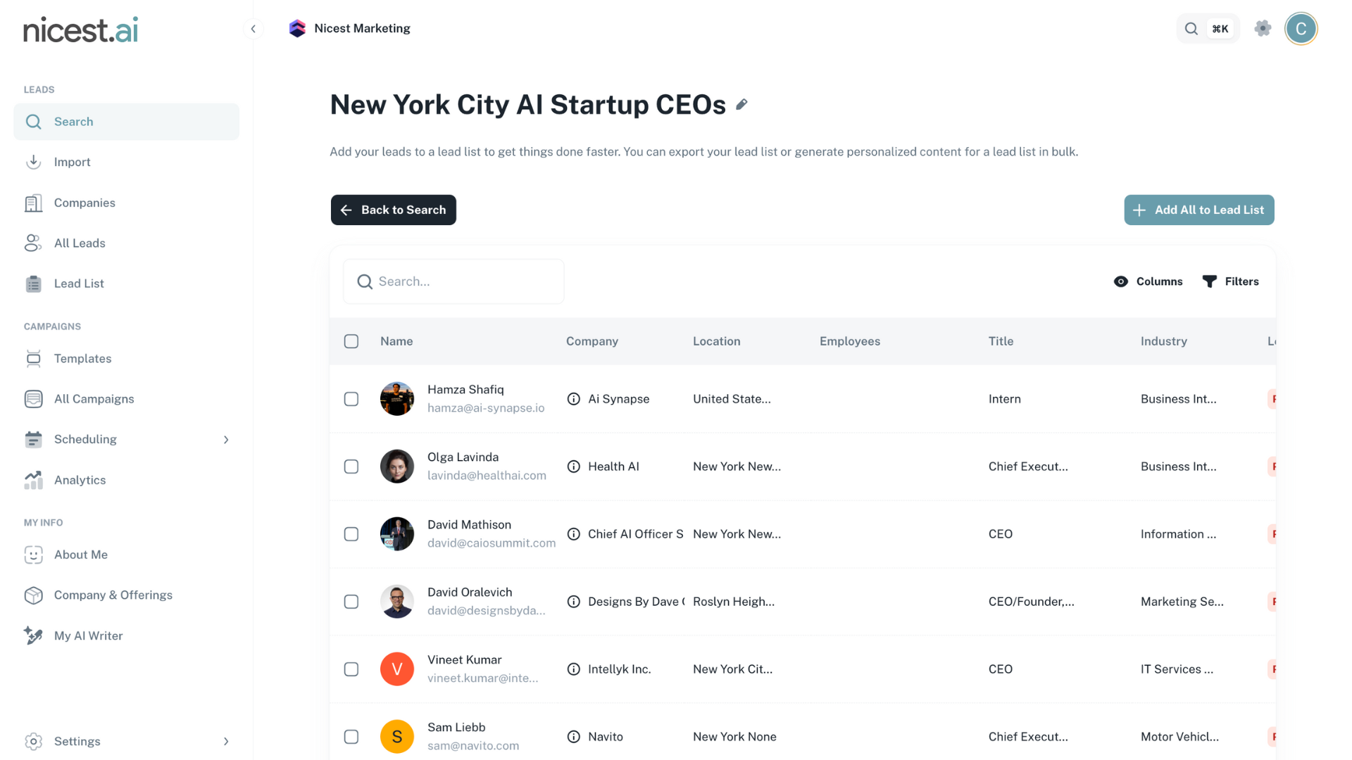 Screenshot of the Approved Leads page