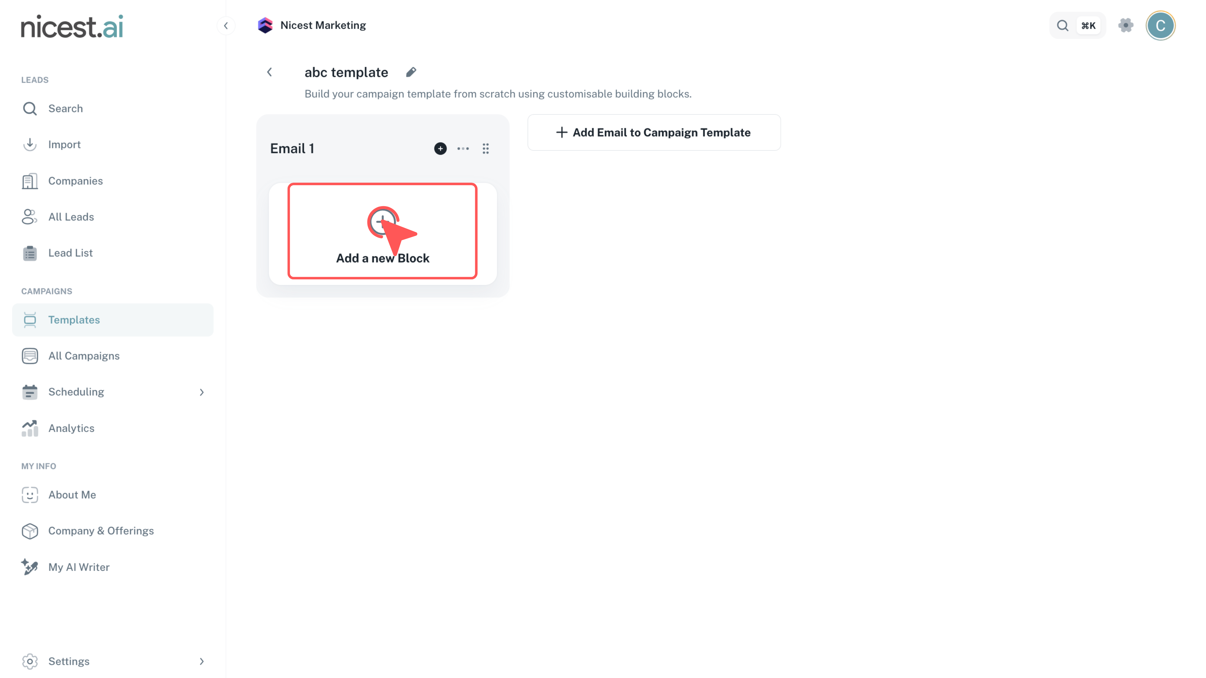Screenshot of the content block insertion interface