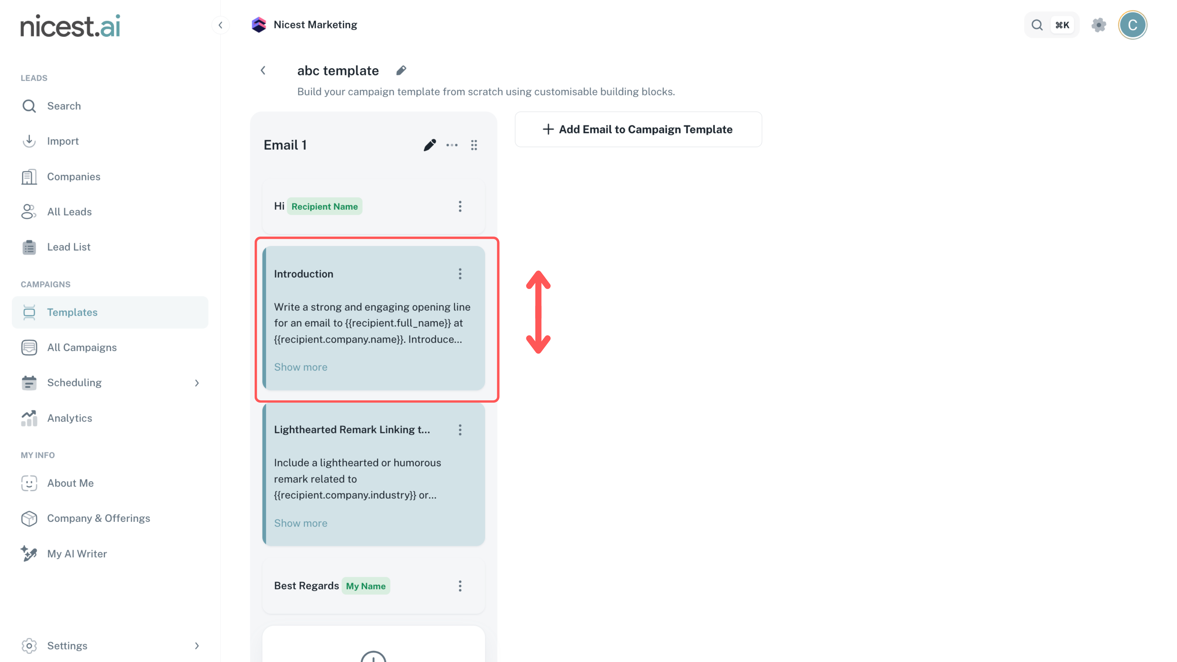 Screenshot of the canvas showcasing drag-and-drop reordering